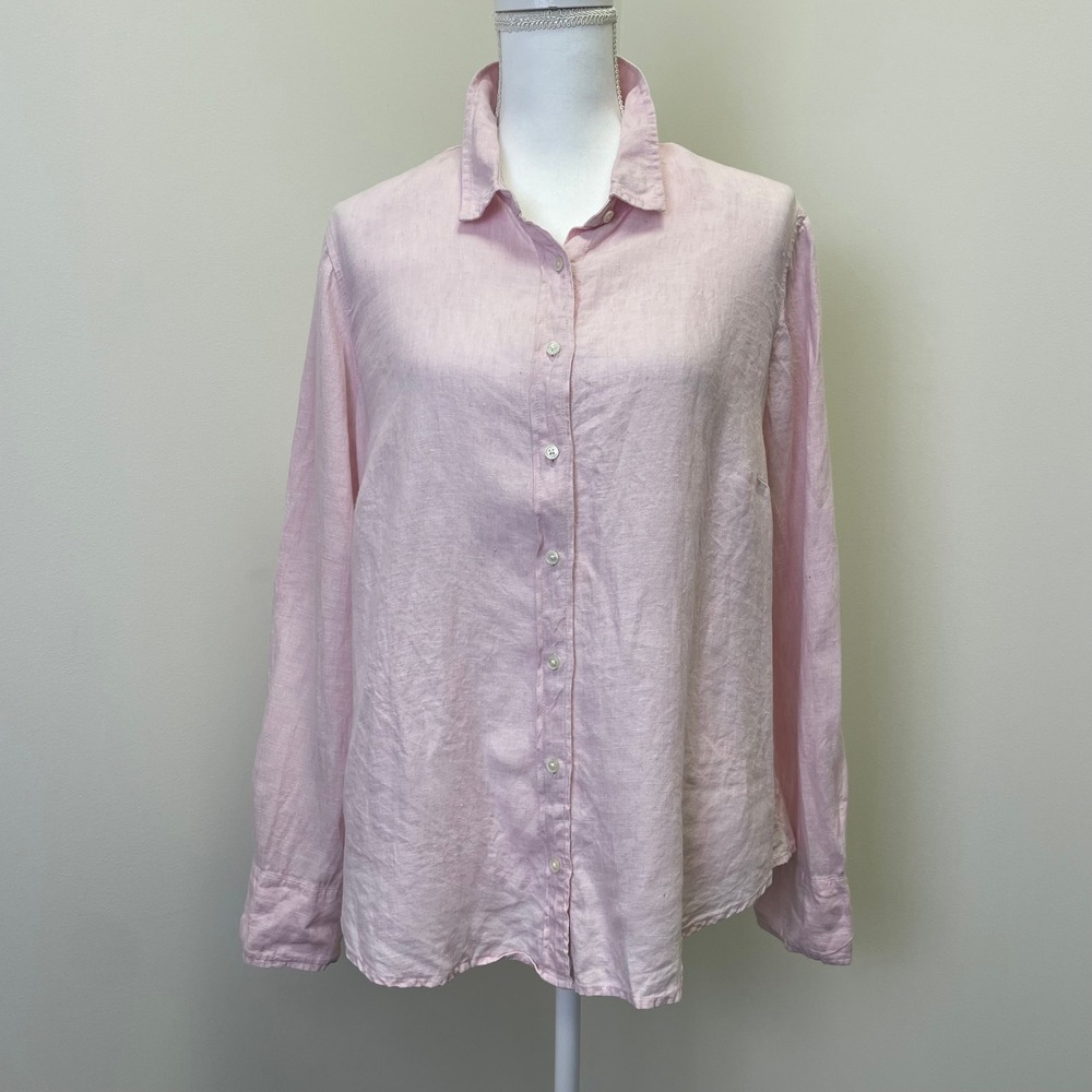 J.Crew Baird McNutt Irish Linen Slim Fit Shirt Pink Button Down Womens 16